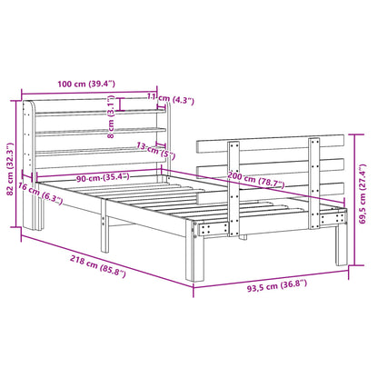 vidaXL Bed Frame with Headboard without Mattress White 90x200 cm