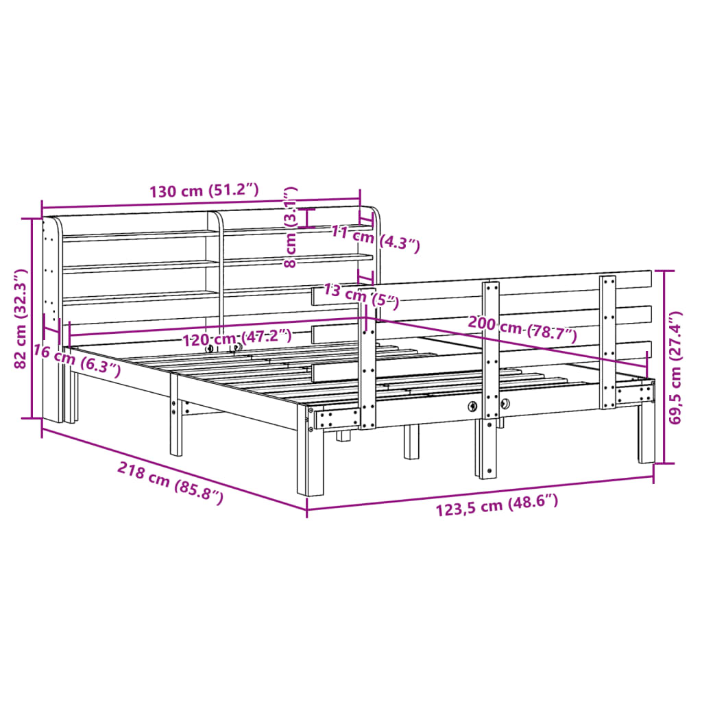 vidaXL Bed Frame | White | Solid pine wood | Double | Bed Frame | Rectangular