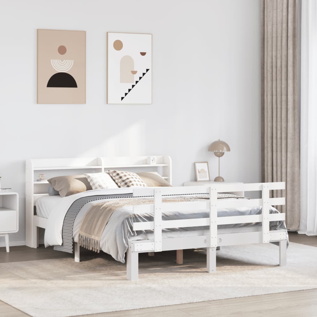 vidaXL Bed Frame | White | Solid pine wood | Double | Bed Frame | Rectangular