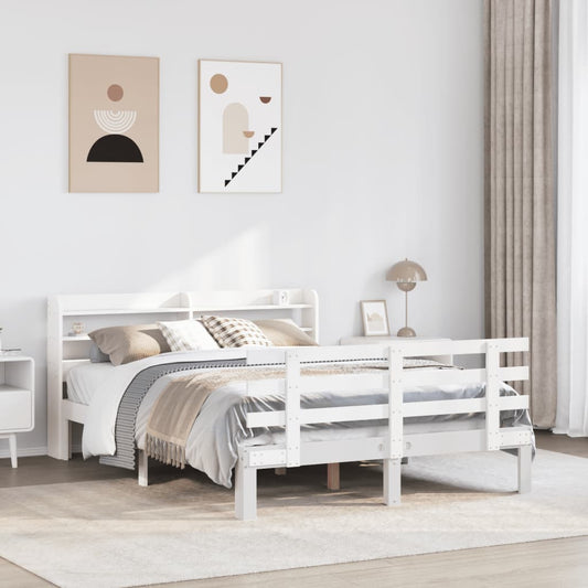 vidaXL Bed Frame | White | Solid pine wood | Double | Bed Frame | Rectangular