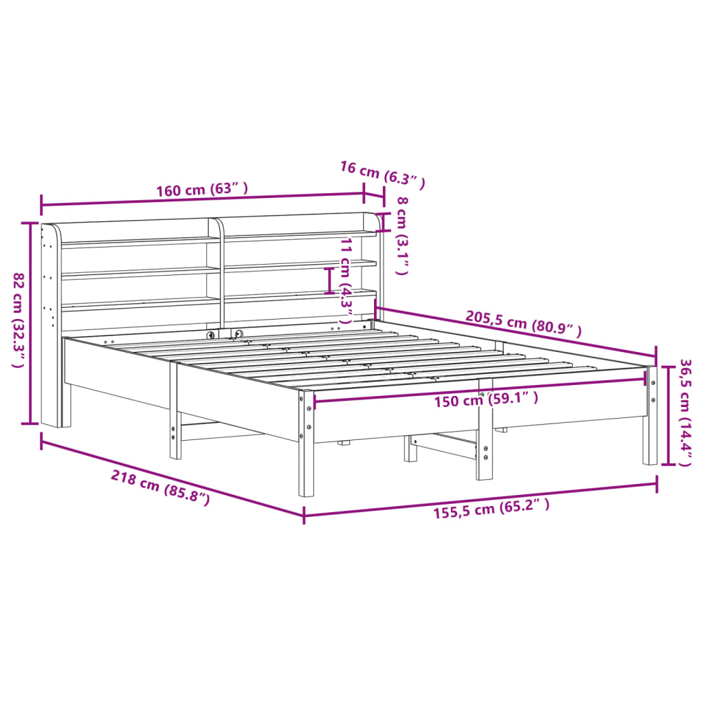 vidaXL Bed Frame without Mattress Wax Brown 150x200 cm King Size Solid Wood Pine