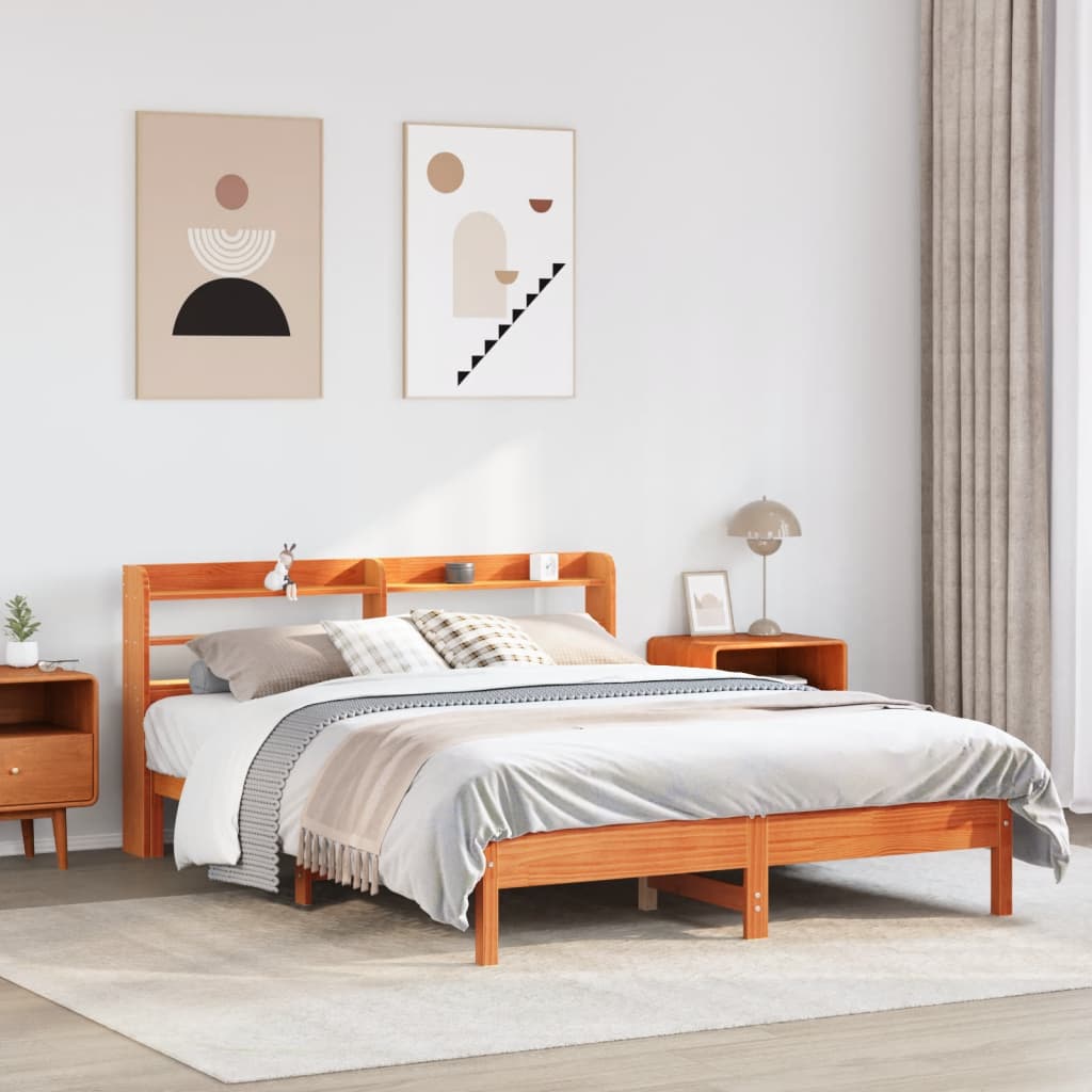 vidaXL Bed Frame without Mattress Wax Brown 135x190 cm Double Solid Wood Pine