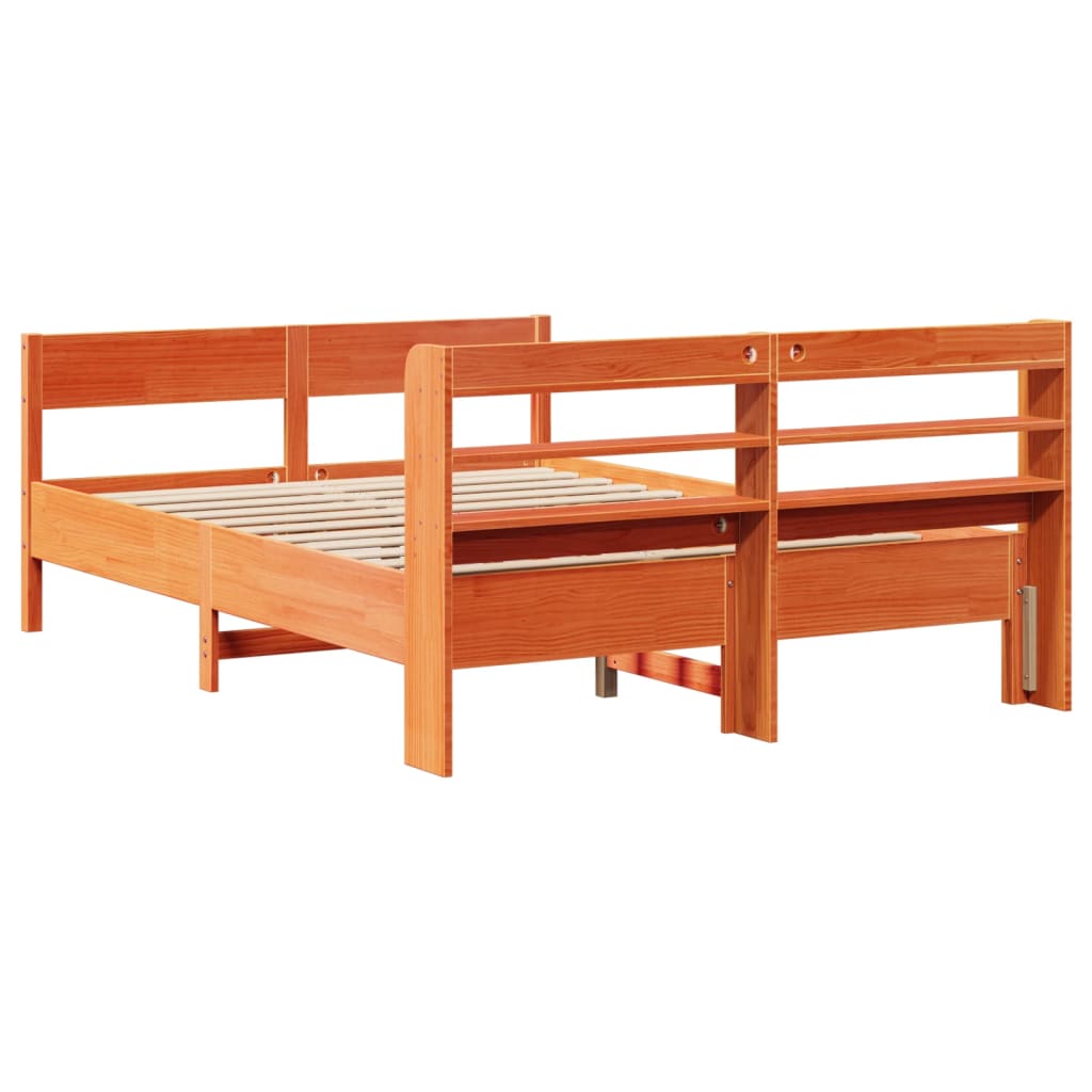 vidaXL Bed Frame without Mattress Wax Brown 135x190 cm Double Solid Wood Pine