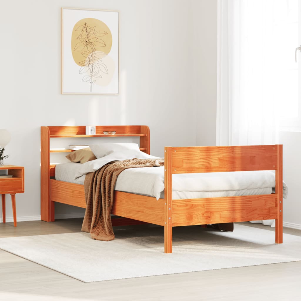 vidaXL Bed Frame without Mattress Wax Brown 75x190 cm Small Single Solid Wood Pine