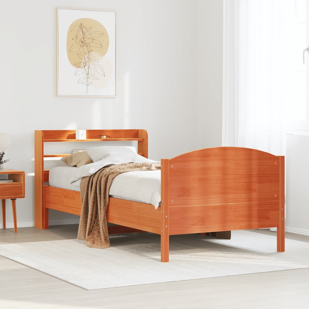 vidaXL Bed Frame without Mattress Wax Brown 75x190 cm Small Single Solid Wood Pine