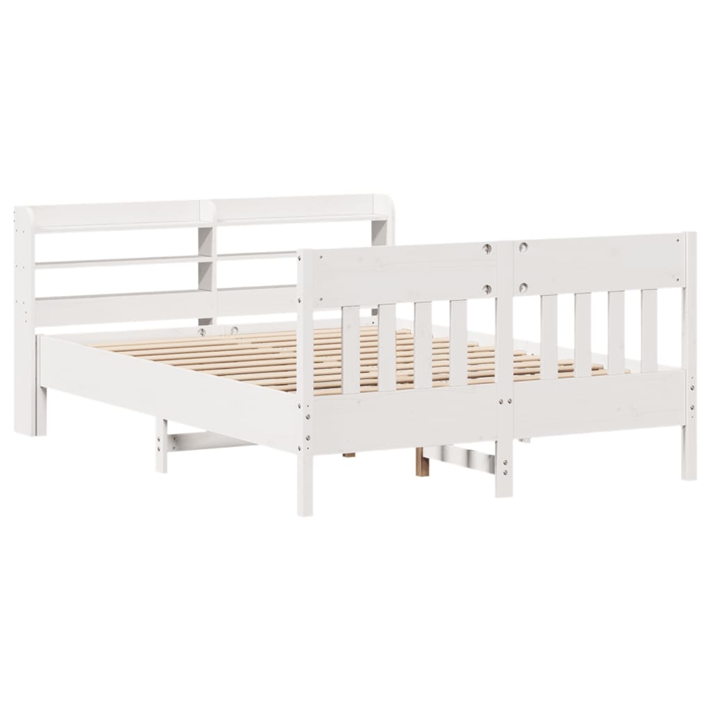 vidaXL Bed Frame without Mattress White 150x200 cm King Size Solid Wood Pine