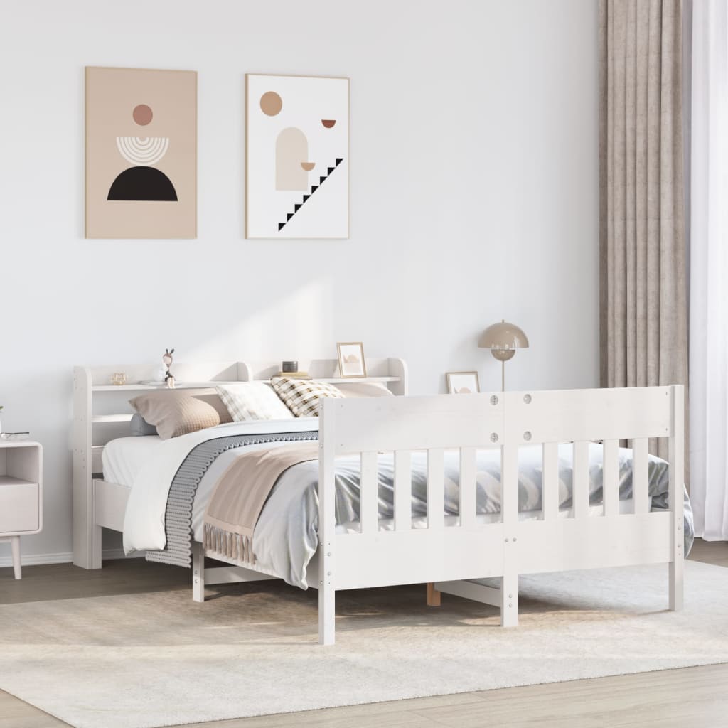vidaXL Bed Frame without Mattress White 150x200 cm King Size Solid Wood Pine