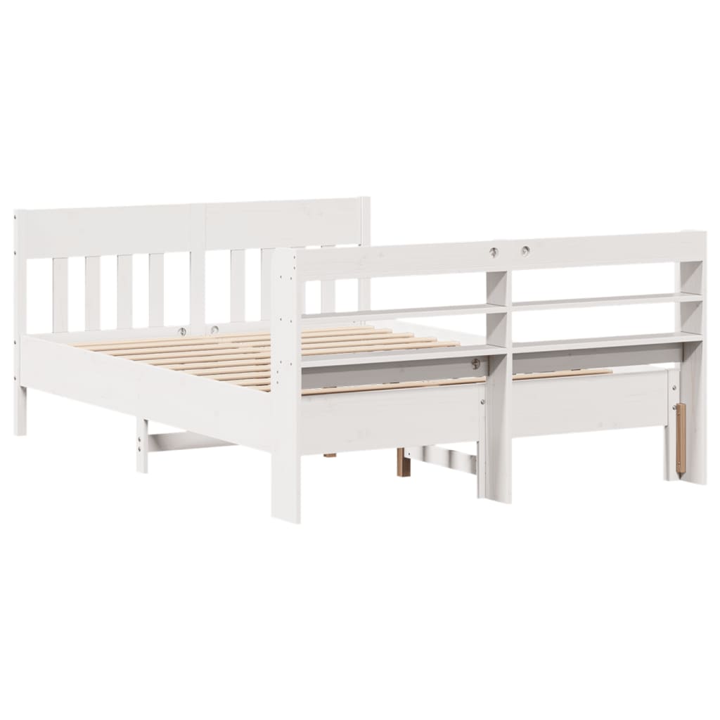 vidaXL Bed Frame without Mattress White 135x190 cm Double Solid Wood Pine