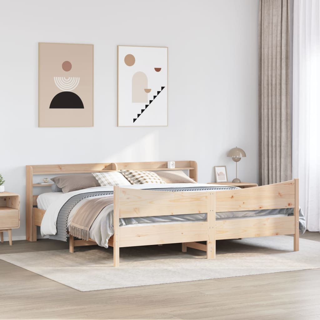 vidaXL Bed Frame with Headboard 200x200 cm Solid Wood Pine