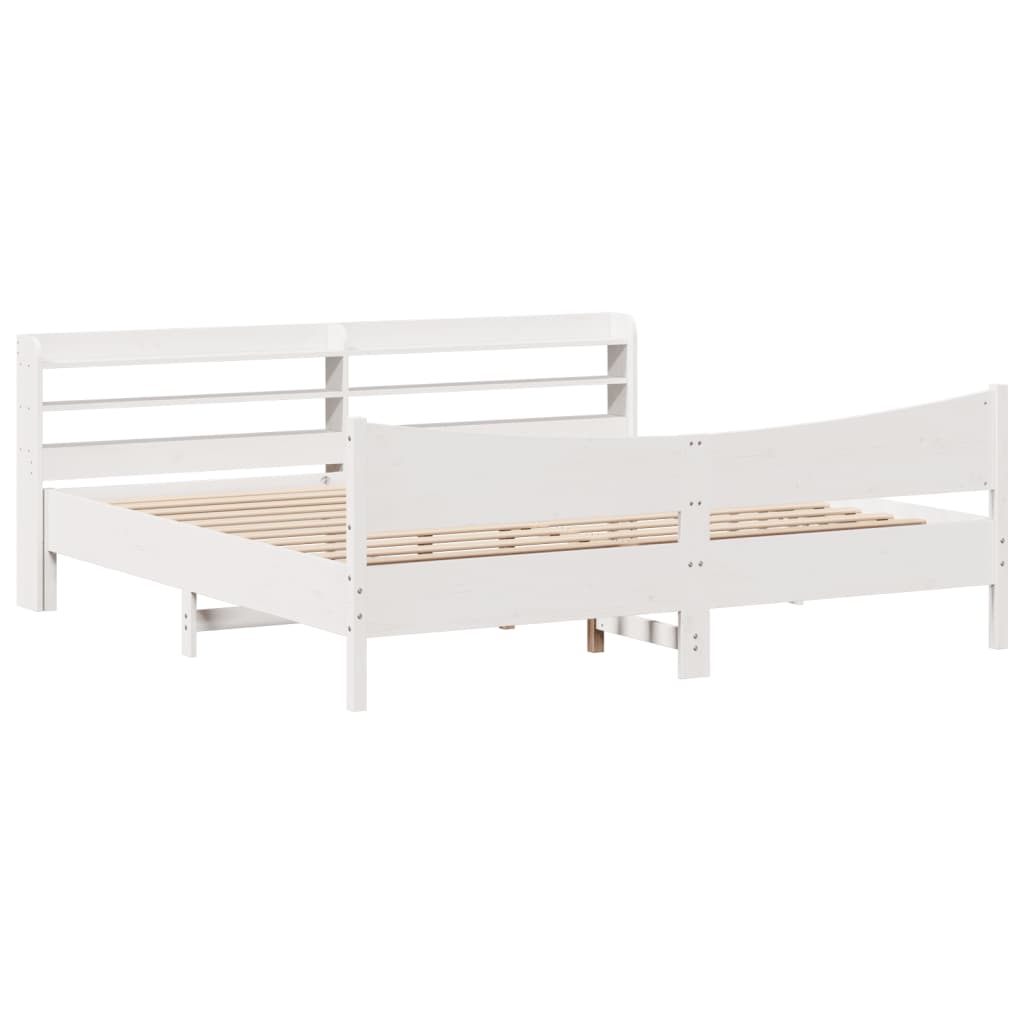 vidaXL Bed Frame with Headboard White 180x200 cm Super King Solid Wood Pine