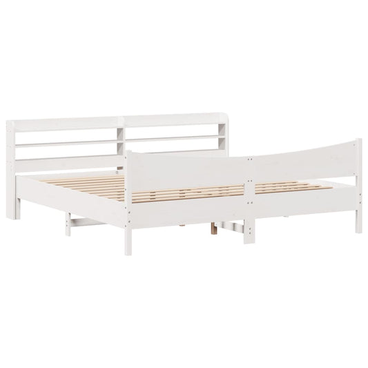 vidaXL Bed Frame with Headboard White 180x200 cm Super King Solid Wood Pine