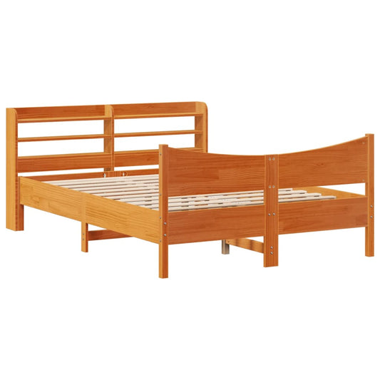 vidaXL Bed Frame with Headboard Wax Brown 160x200 cm Solid Wood Pine
