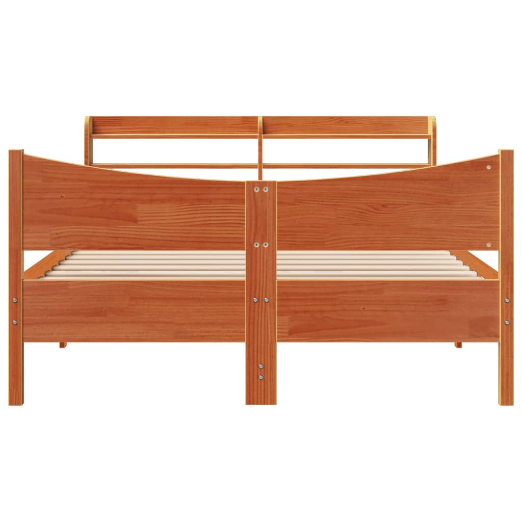 vidaXL Bed Frame with Headboard Wax Brown 160x200 cm Solid Wood Pine