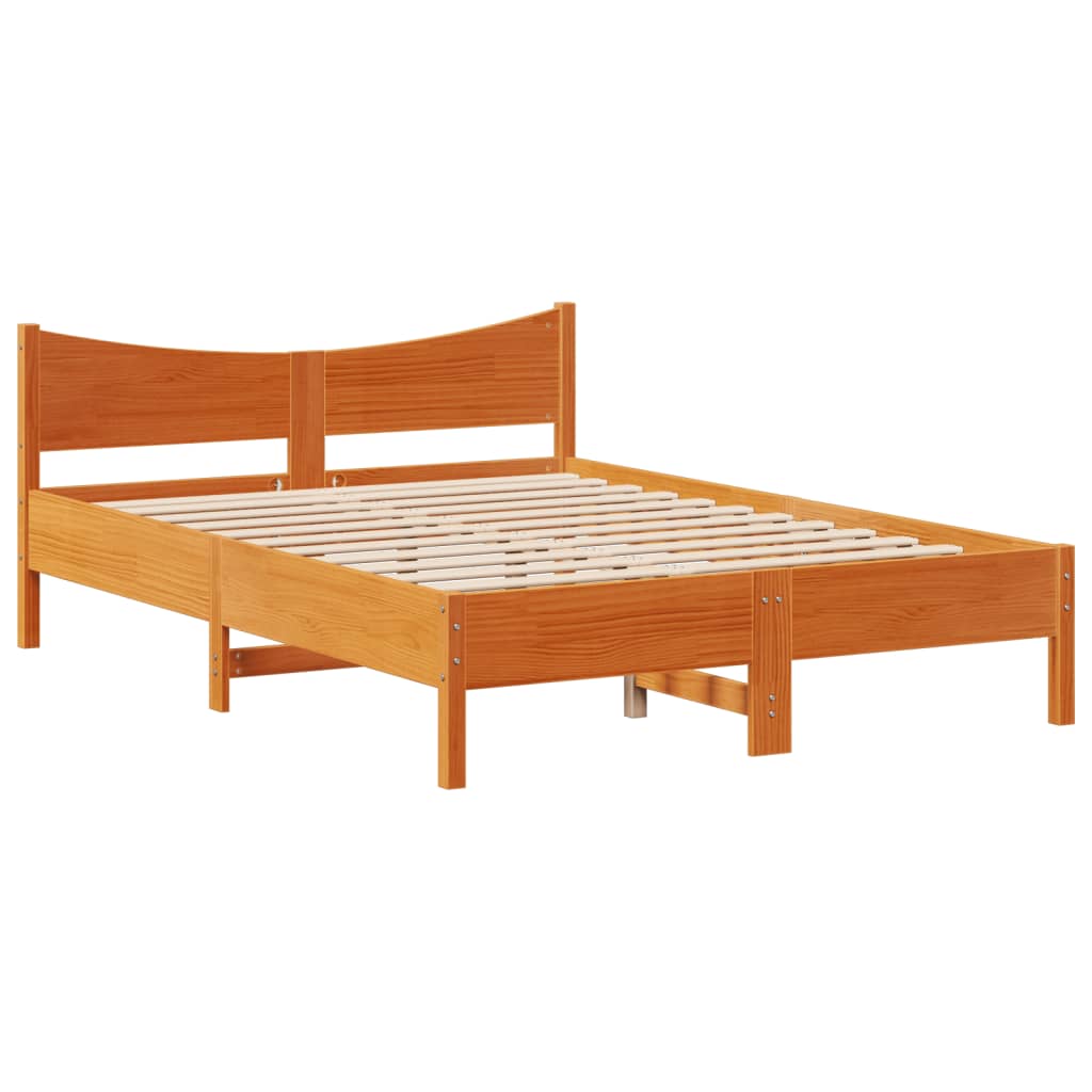 vidaXL Bed Frame with Headboard Wax Brown 160x200 cm Solid Wood Pine