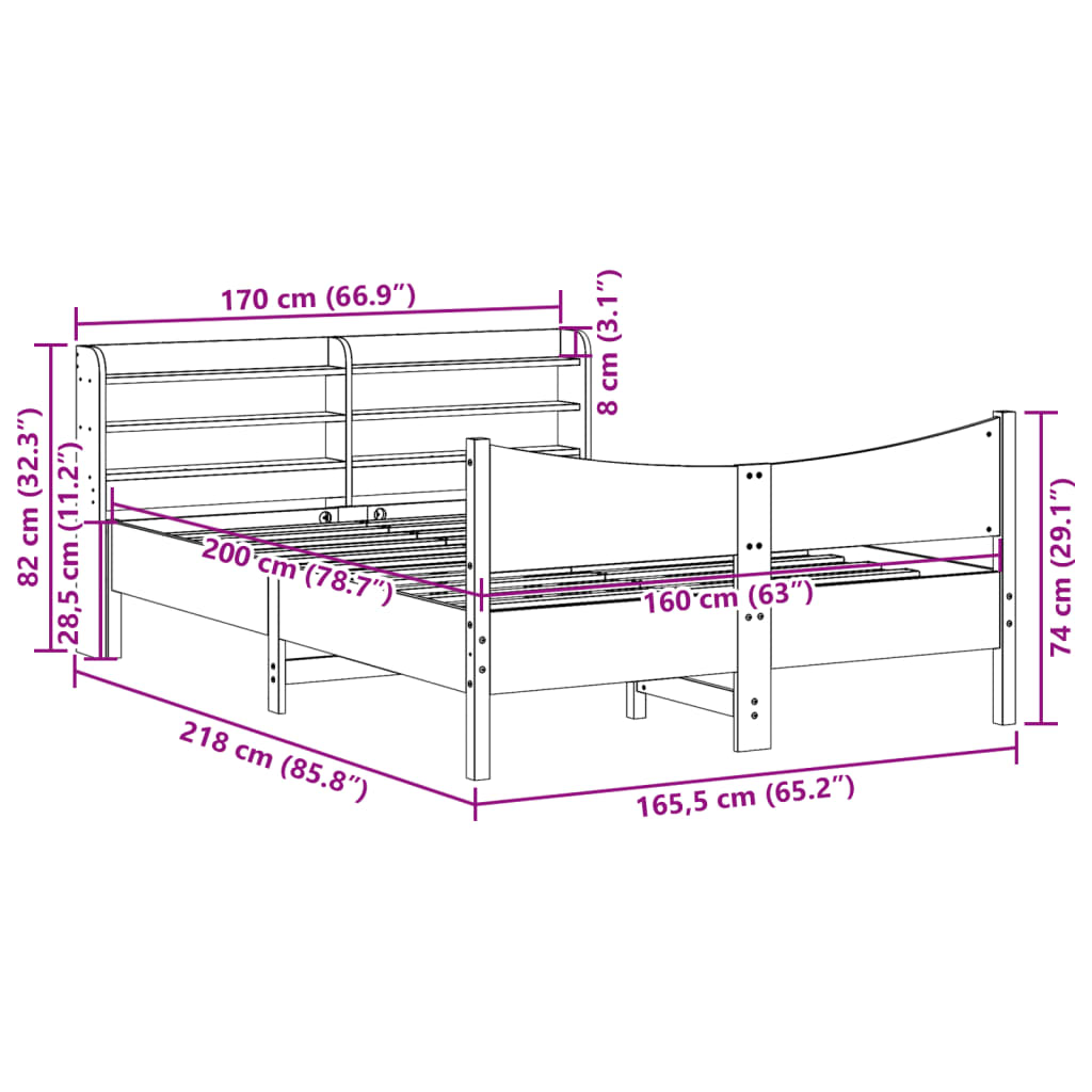 vidaXL Bed Frame with Headboard Wax Brown 160x200 cm Solid Wood Pine