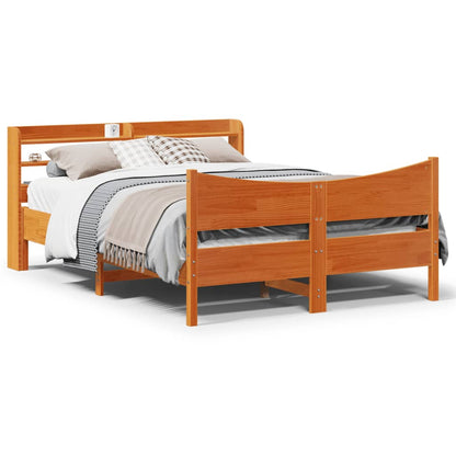 vidaXL Bed Frame with Headboard Wax Brown 160x200 cm Solid Wood Pine