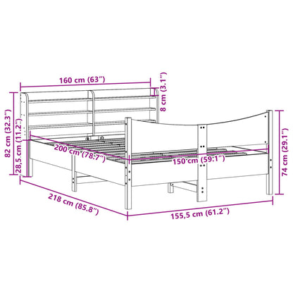 vidaXL Bed Frame with Headboard 150x200 cm King Size Solid Wood Pine