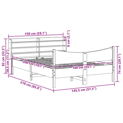 vidaXL Bed Frame with Headboard White 140x200 cm Solid Wood Pine