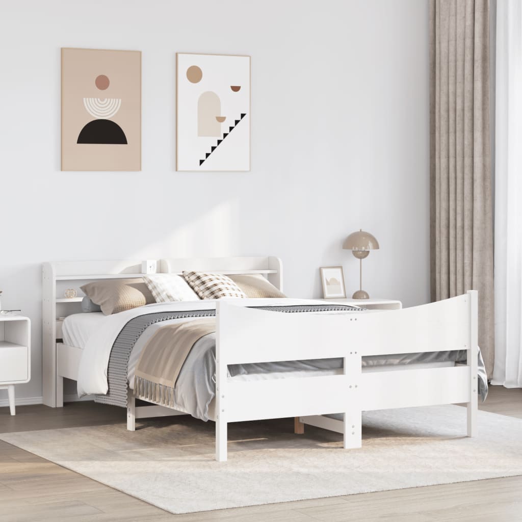 vidaXL Bed Frame with Headboard White 120x200 cm Solid Wood Pine