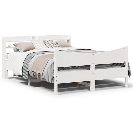 vidaXL Bed Frame with Headboard White 120x200 cm Solid Wood Pine