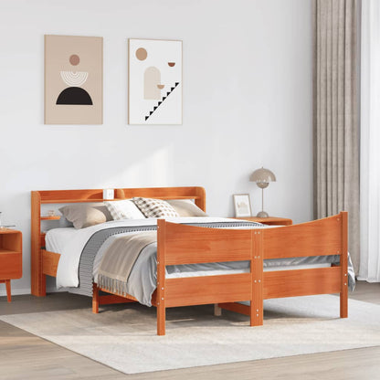 vidaXL Bed Frame with Headboard Wax Brown 120x200 cm Solid Wood Pine