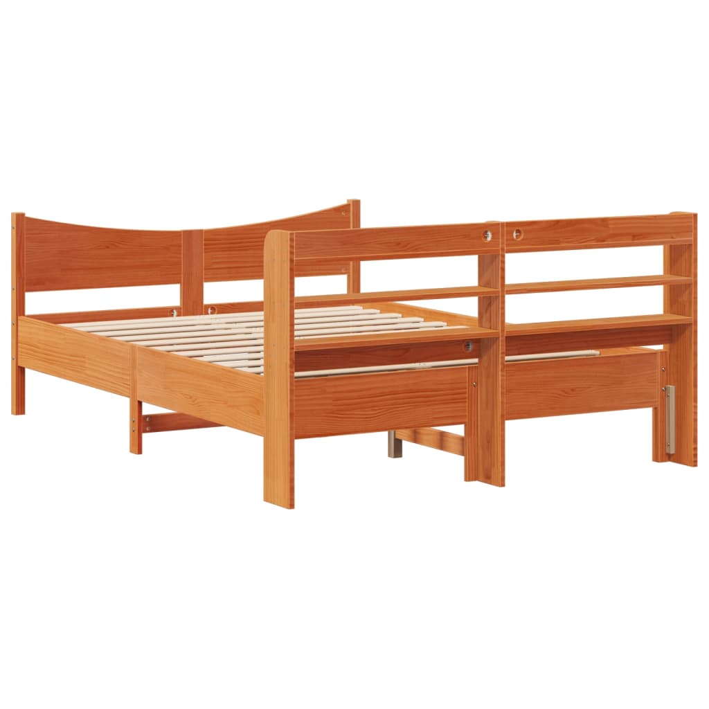 vidaXL Bed Frame with Headboard Wax Brown 120x200 cm Solid Wood Pine
