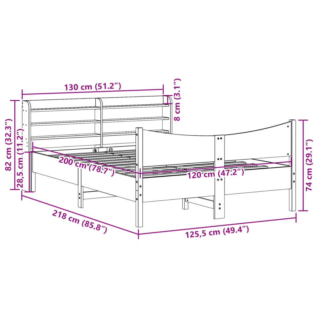 vidaXL Bed Frame with Headboard Wax Brown 120x200 cm Solid Wood Pine