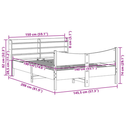 vidaXL Bed Frame with Headboard Wax Brown 140x190 cm Solid Wood Pine