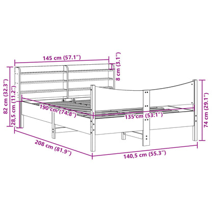 vidaXL Bed Frame with Headboard 135x190 cm Double Solid Wood Pine