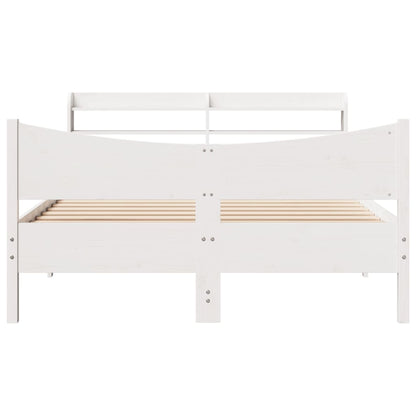 vidaXL Bed Frame with Headboard White 135x190 cm Double Solid Wood Pine