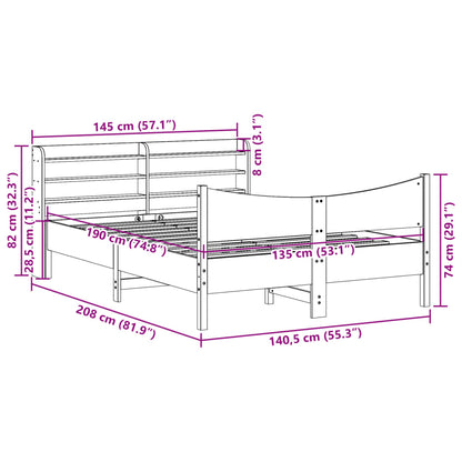 vidaXL Bed Frame with Headboard White 135x190 cm Double Solid Wood Pine