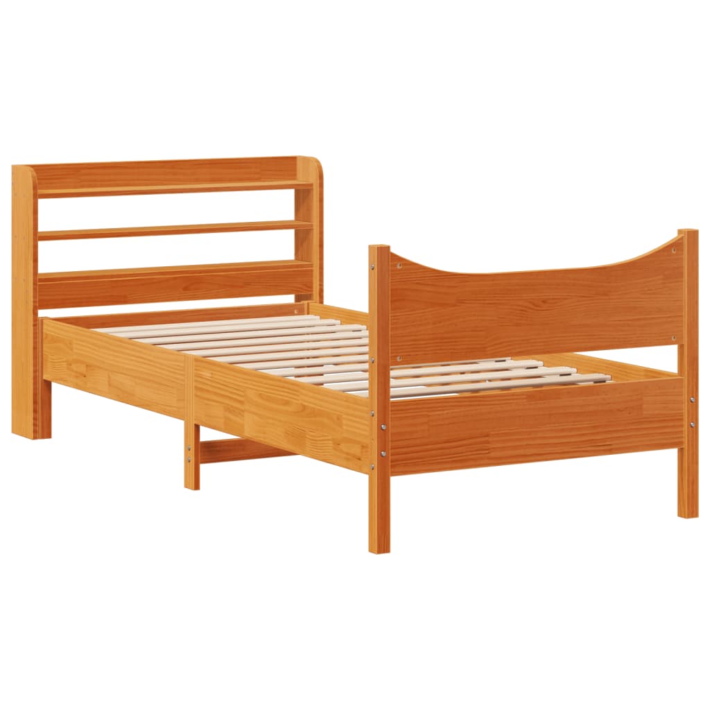vidaXL Bed Frame with Headboard Wax Brown 75x190 cm Small Single Solid Wood Pine
