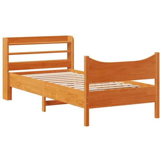vidaXL Bed Frame with Headboard Wax Brown 75x190 cm Small Single Solid Wood Pine