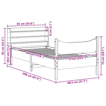 vidaXL Bed Frame with Headboard Wax Brown 75x190 cm Small Single Solid Wood Pine