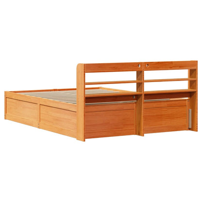 vidaXL Bed Frame with Headboard Wax Brown 120x200 cm Solid Wood Pine