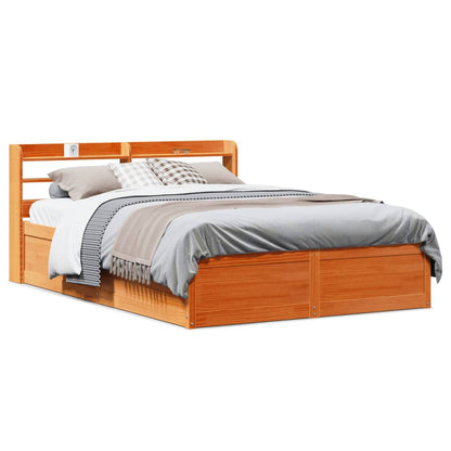 vidaXL Bed Frame with Headboard Wax Brown 120x200 cm Solid Wood Pine