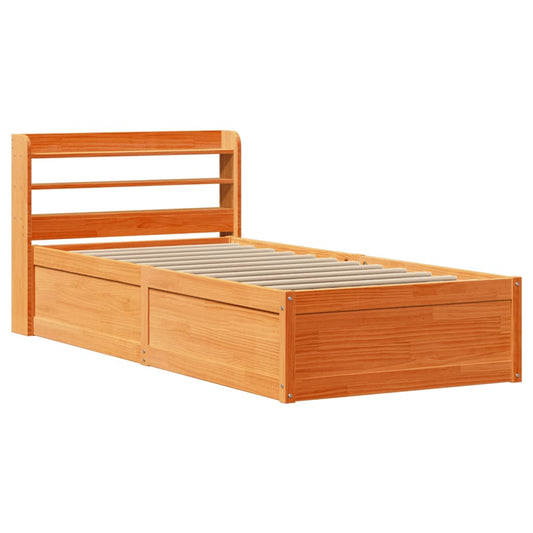 vidaXL Bed Frame with Headboard Wax Brown 100x200 cm Solid Wood Pine