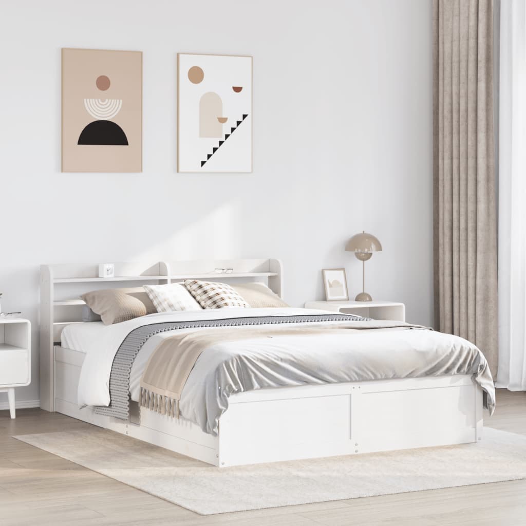 vidaXL Bed Frame with Headboard White 140x190 cm Solid Wood Pine