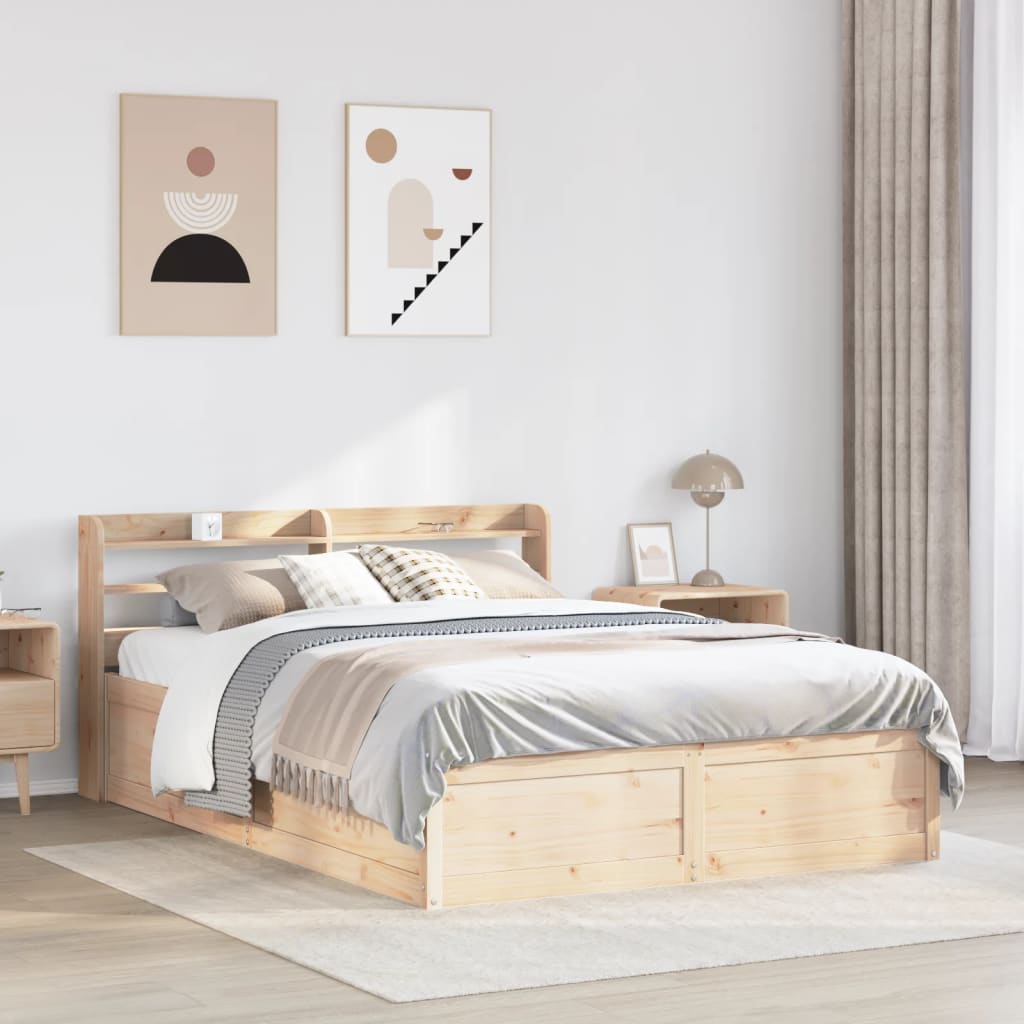 vidaXL Bed Frame with Headboard 135x190 cm Double Solid Wood Pine