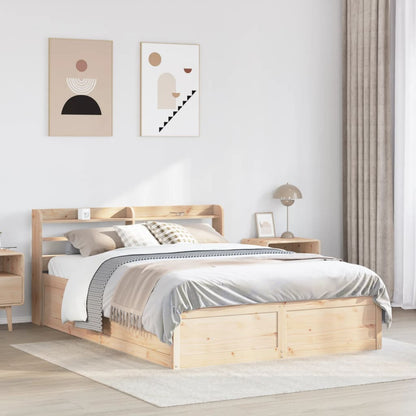 vidaXL Bed Frame with Headboard 135x190 cm Double Solid Wood Pine
