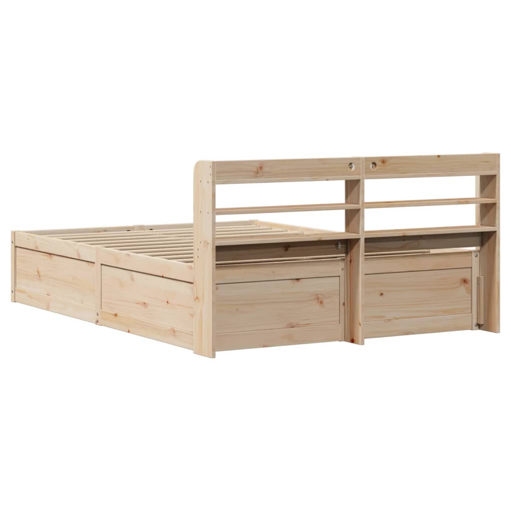 vidaXL Bed Frame with Headboard 135x190 cm Double Solid Wood Pine