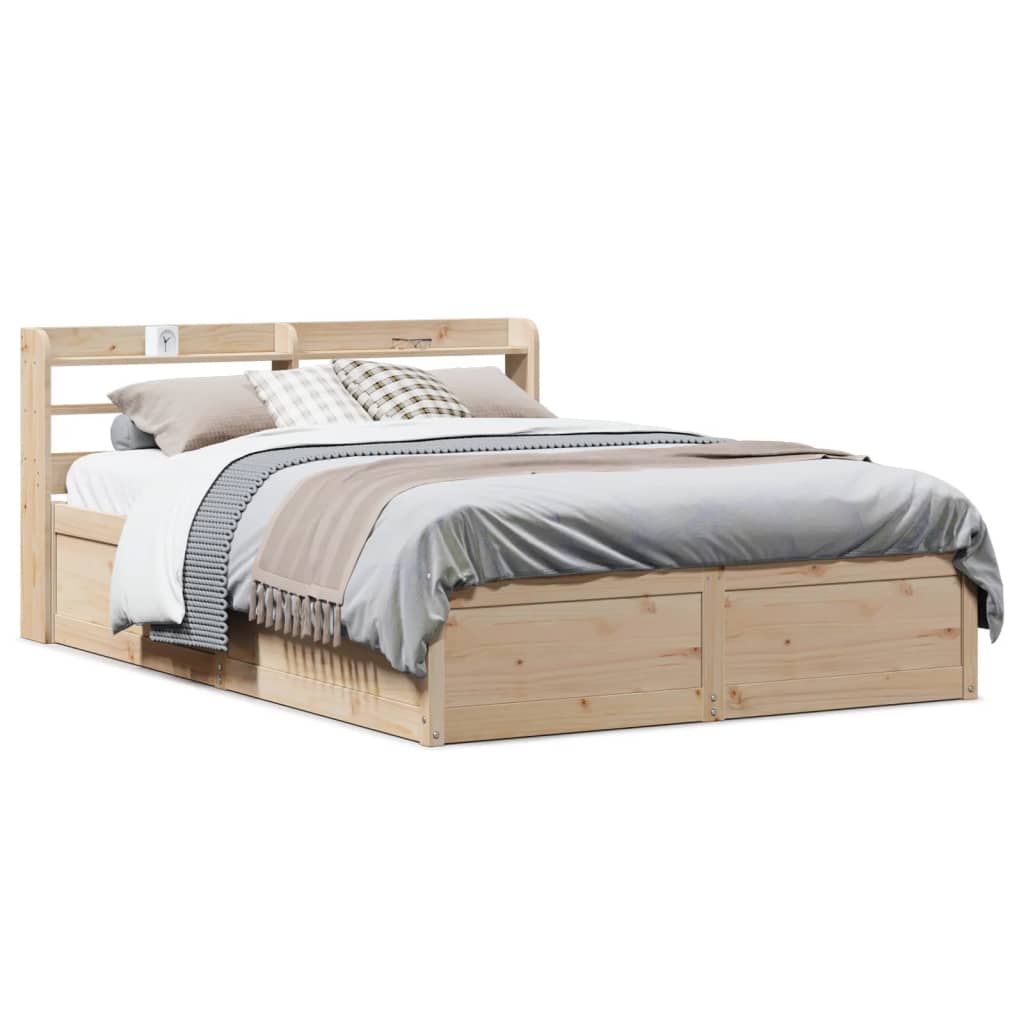 vidaXL Bed Frame with Headboard 135x190 cm Double Solid Wood Pine