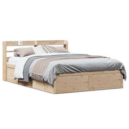 vidaXL Bed Frame with Headboard 135x190 cm Double Solid Wood Pine