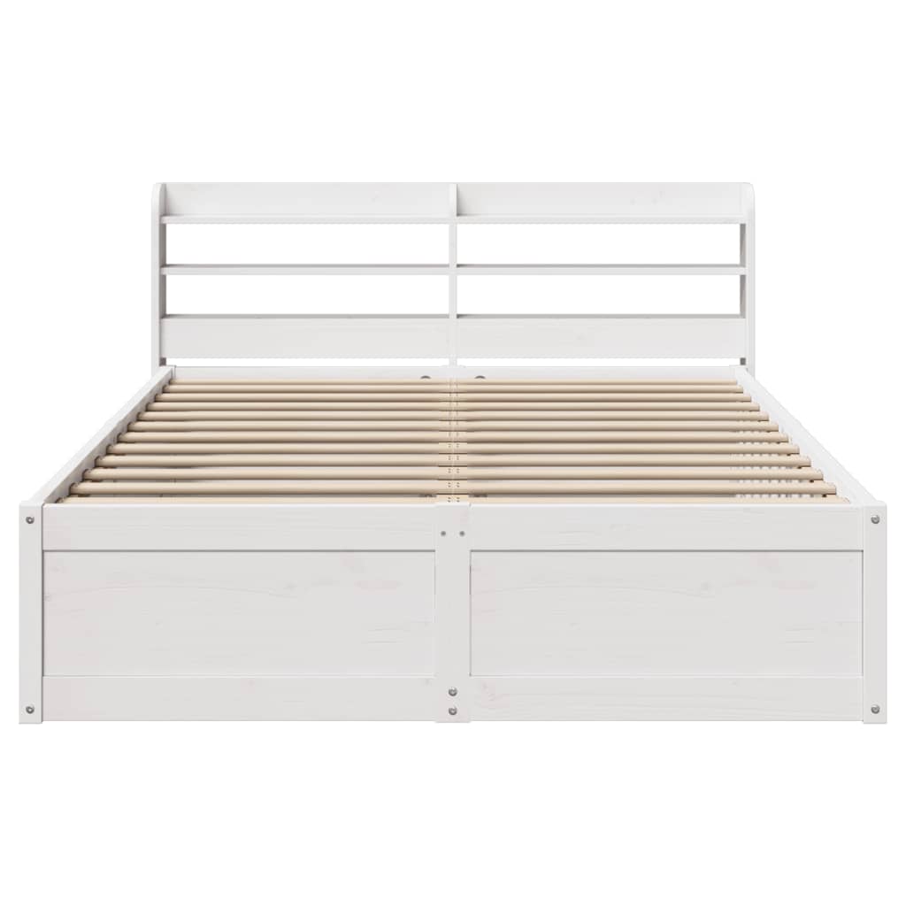 vidaXL Bed Frame with Headboard White 135x190 cm Double Solid Wood Pine