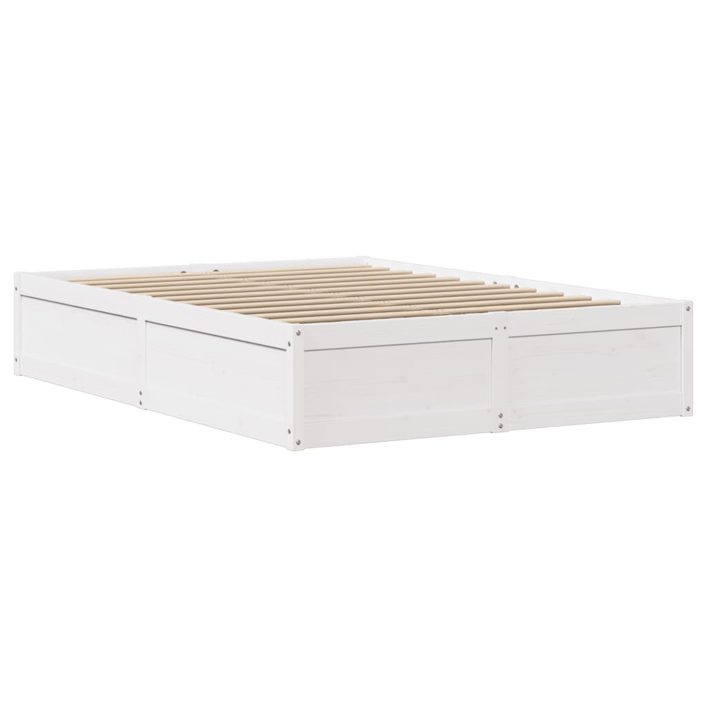 vidaXL Bed Frame with Headboard White 135x190 cm Double Solid Wood Pine