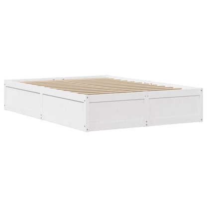 vidaXL Bed Frame with Headboard White 135x190 cm Double Solid Wood Pine