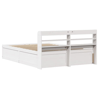 vidaXL Bed Frame with Headboard White 135x190 cm Double Solid Wood Pine
