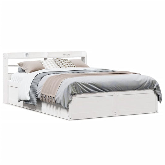 vidaXL Bed Frame with Headboard White 135x190 cm Double Solid Wood Pine