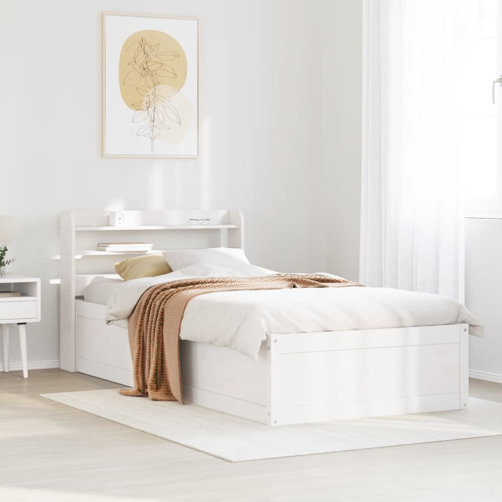 vidaXL Bed Frame with Headboard White 75x190 cm Small Single Solid Wood Pine