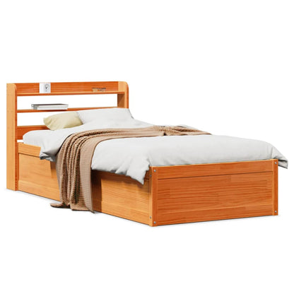 vidaXL Bed Frame with Headboard Wax Brown 75x190 cm Small Single Solid Wood Pine